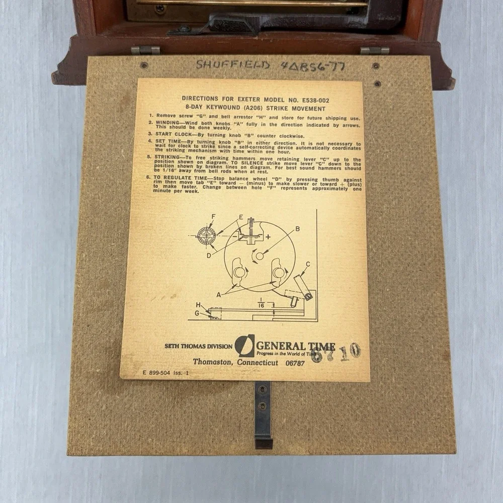 Seth Thomas Exeter Mantel Clock Westminster Chime 8-Day Keywound Wood Case